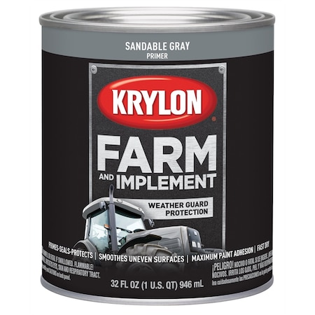 Krylon Farm/Implement; Sandable Gray Primer; 32 oz. Quart 2039